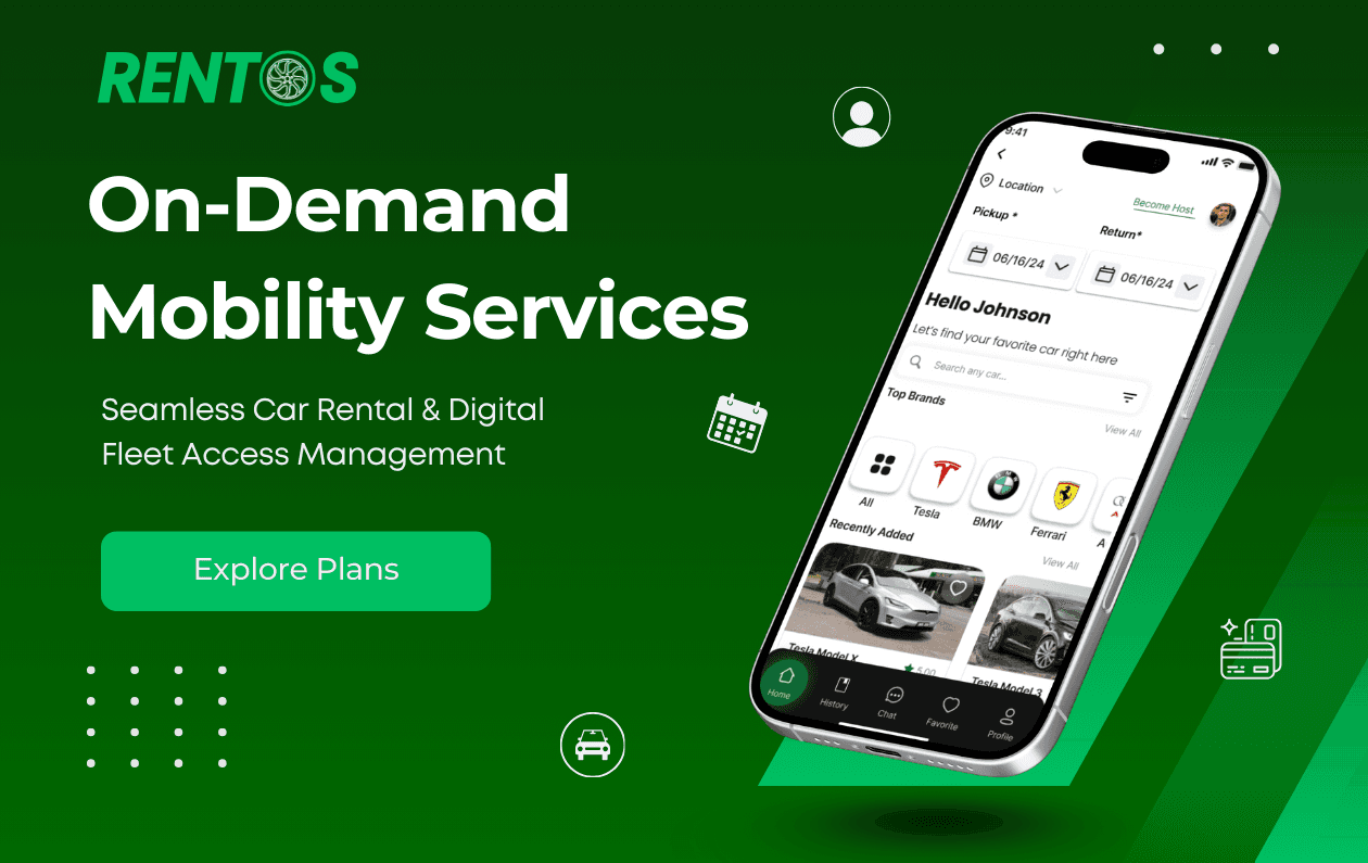 Rentos On-Demand Car Rental Service App Mockup